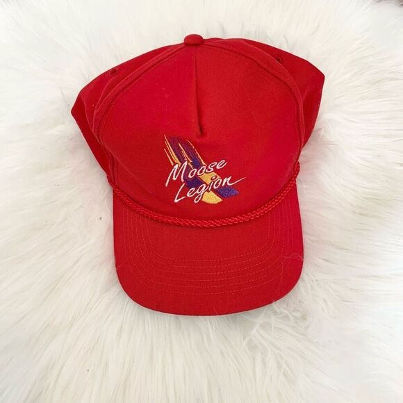Vintage Red Rope Baseball Hat SnapBack Novelty Moose Legion Alaska 90s - Picture 1 of 4